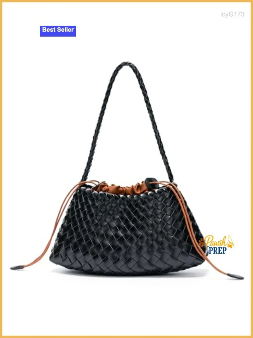 Woven Vegan Leather Shoulder Hobo Bag with Drawstring - Lightweight